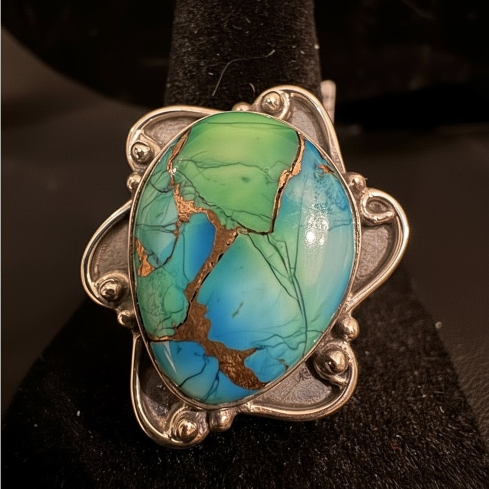 Sterling Silver and blue moon Turquoise‎ Statement Ring - Picture 2 of 7